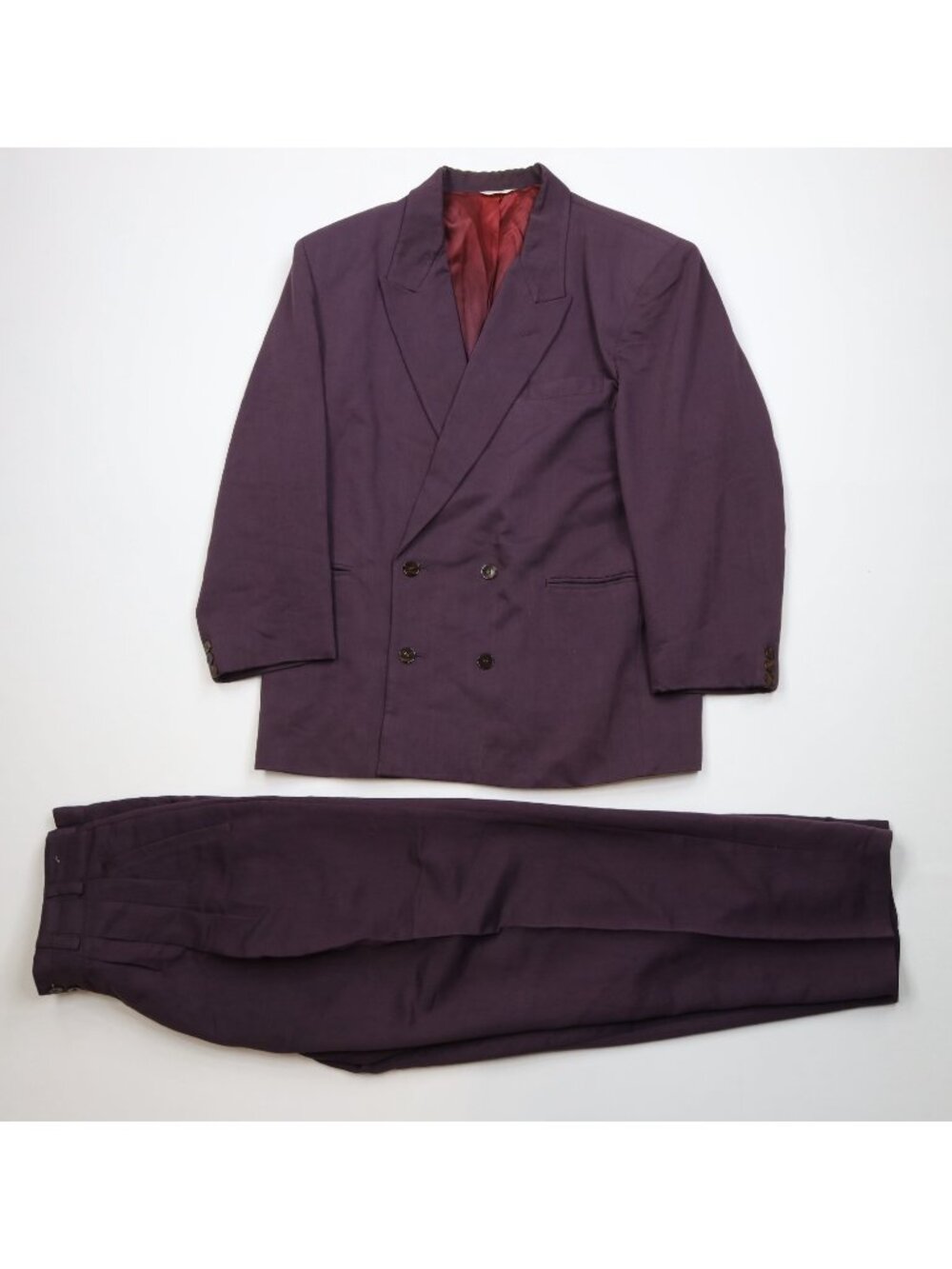Vintage 90s Mens Large 2 Piece Rayon Gabardine Double Breasted Suit Purple USA